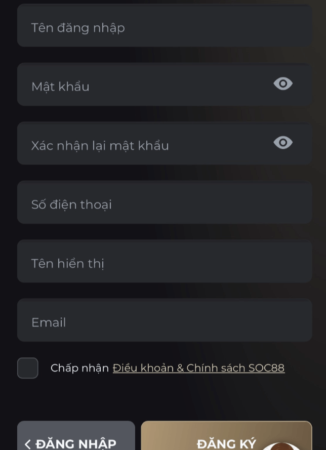 Đăng Ký SOC88: Hướng Dẫn Trên Điện Thoại Chỉ Trong 3 Phút 9 Truy cập vào SOC88 bằng link chính thức -> Khai báo thông tin đăng ký SOC88